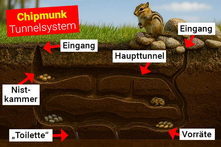 Unterirdische Tunnel eines Chipmunks
