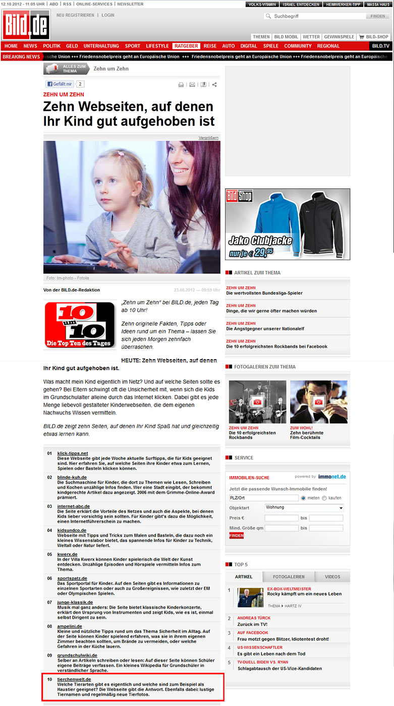 bild.de - Top 10 Kinderseiten