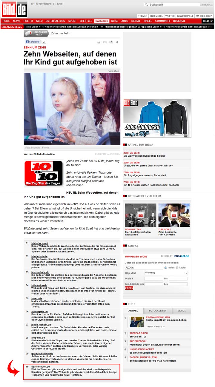bild.de - Top 10 Kinderseiten