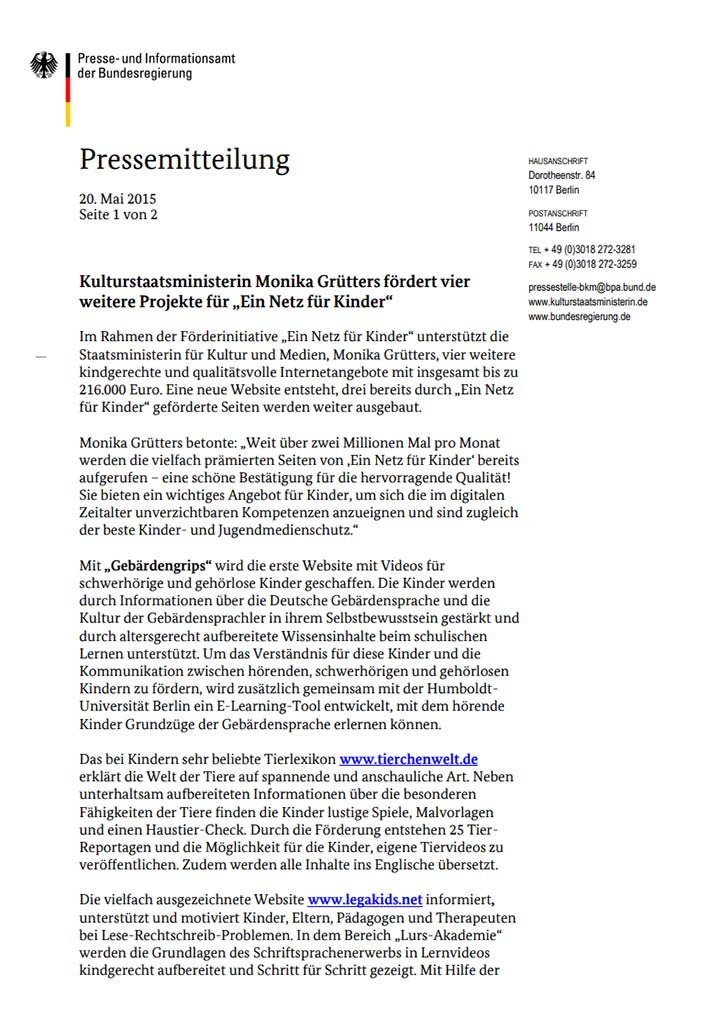 Förderung durch ein Netz für Kinder