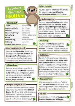 Faultier Lesetext