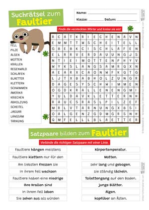 Faultier Suchrätsel